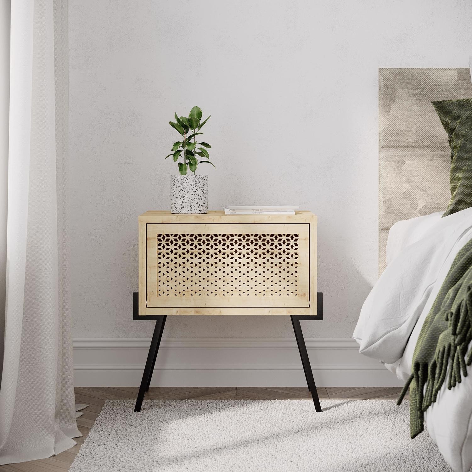 Fwstyle Naive Oak Single Door Bedside Table - Image 2