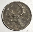 1950 Canada 25 Cents Moose Design VF Detail 0.800 Silver World Coin George VI