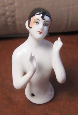 German Porcelain Pierriot Half Doll Flapper 2'' Tall  Numbered