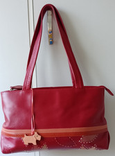 Radley, Red leather, Medium/ large shoulder bag.  peach dog on pink lead. Good.