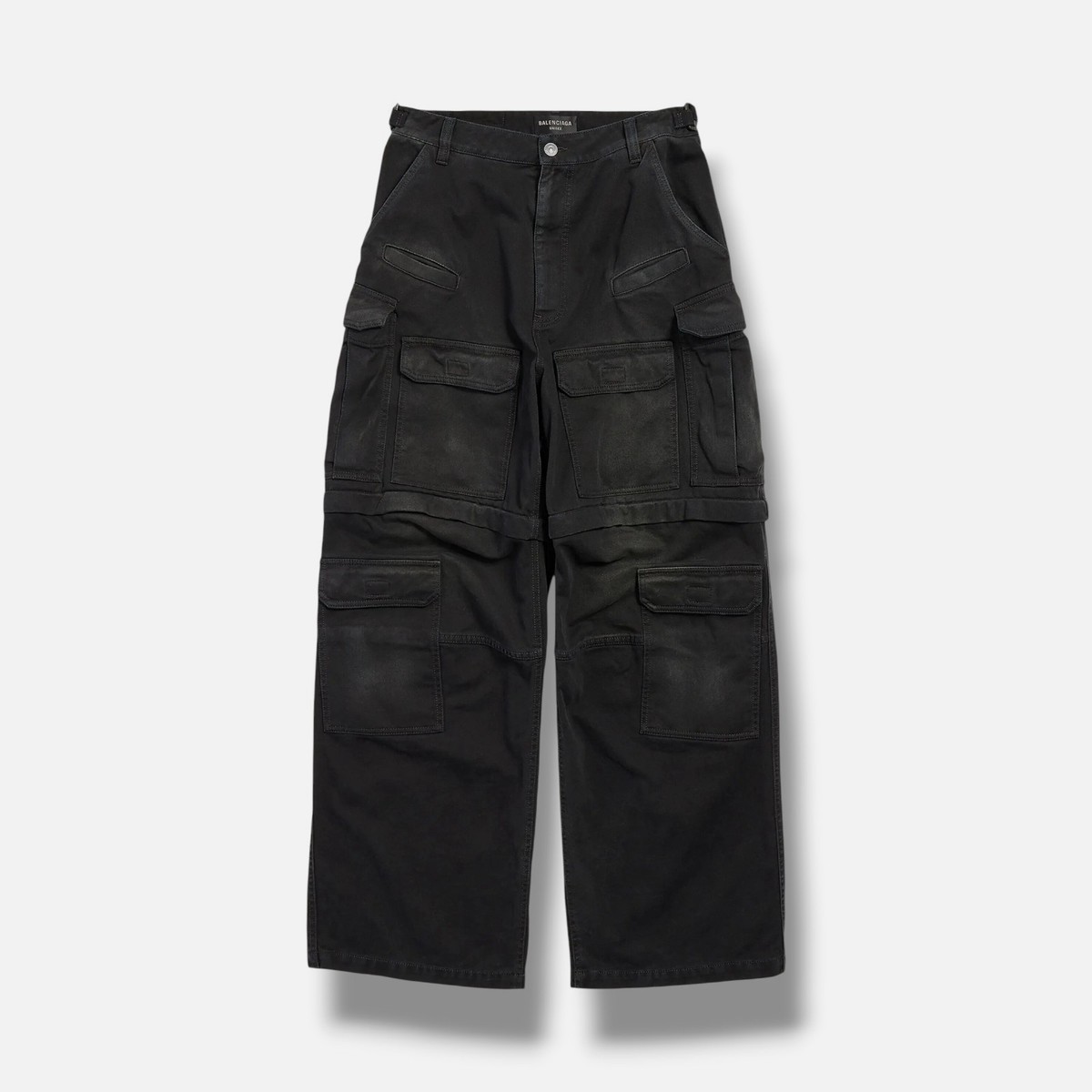 Balenciaga Men's Black Sunbleached Cargo Convertible Shorts Jeans