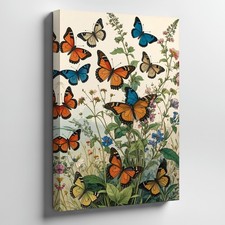 Wall Art Canvas a Lively Illustration of Butterflies Interacting with Tall