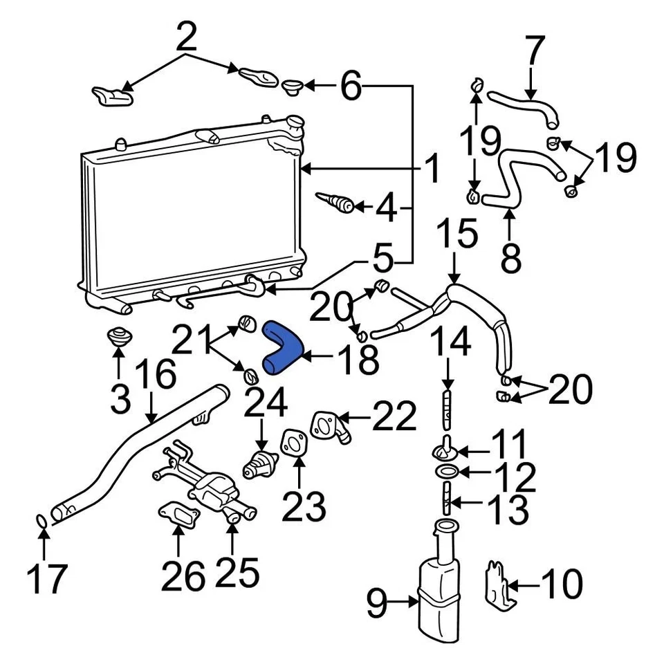 For Hyundai Elantra 2001-2005 Hyundai 254122D200 Lower Radiator Coolant Hose - Изображение 2 из 3