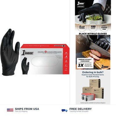 1st Choice Nitrile Gloves Disposable Latex-Free, Black, 5 Mil for Cooking, Cl...