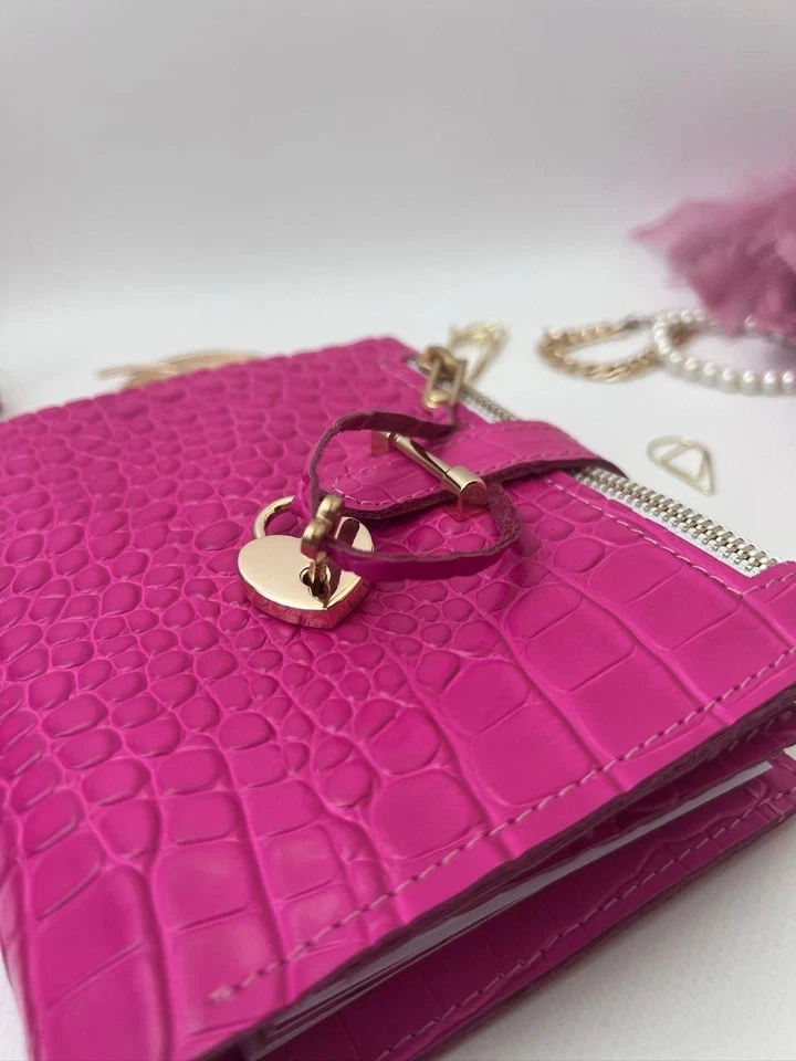 Hot Pink leather notebook cover A7 6 rings mini wallet, Mini Planner Binder. - Image 2 of 4
