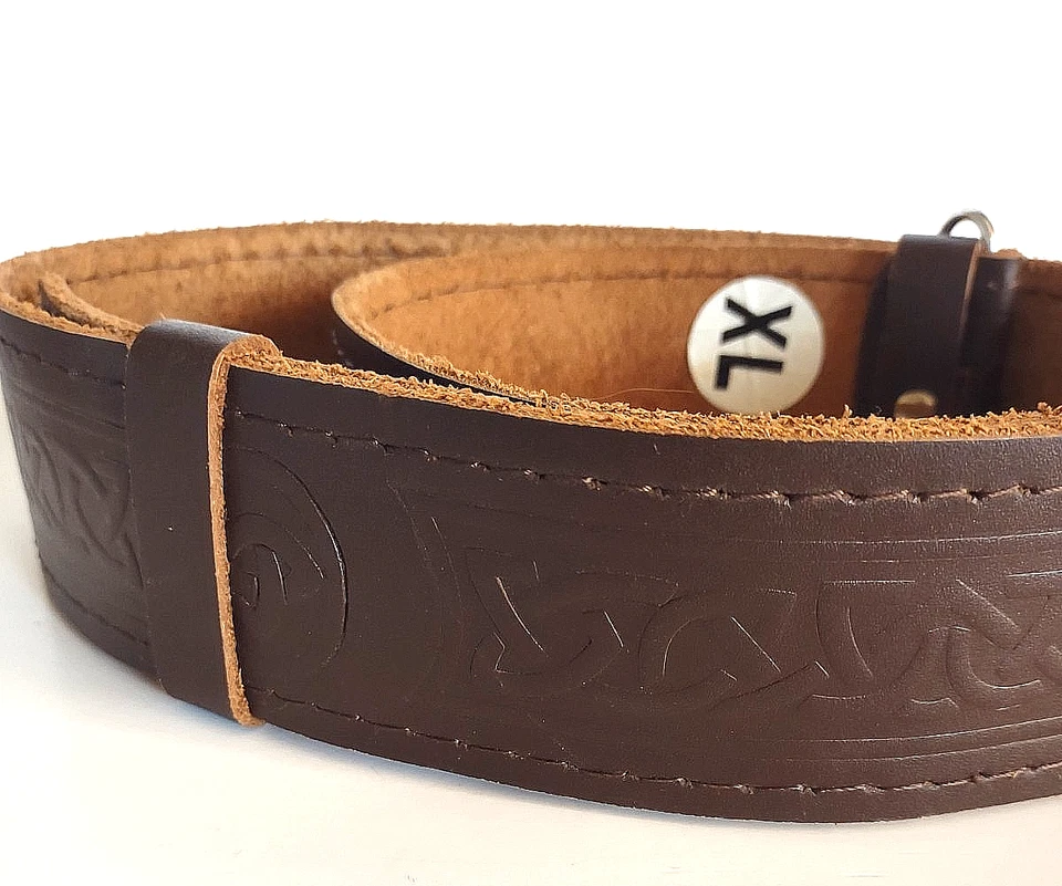 Cinturón escocés vintage de cuero tradicional símbolos celtas Kilt y hebilla talla XL Foto 4 de 4