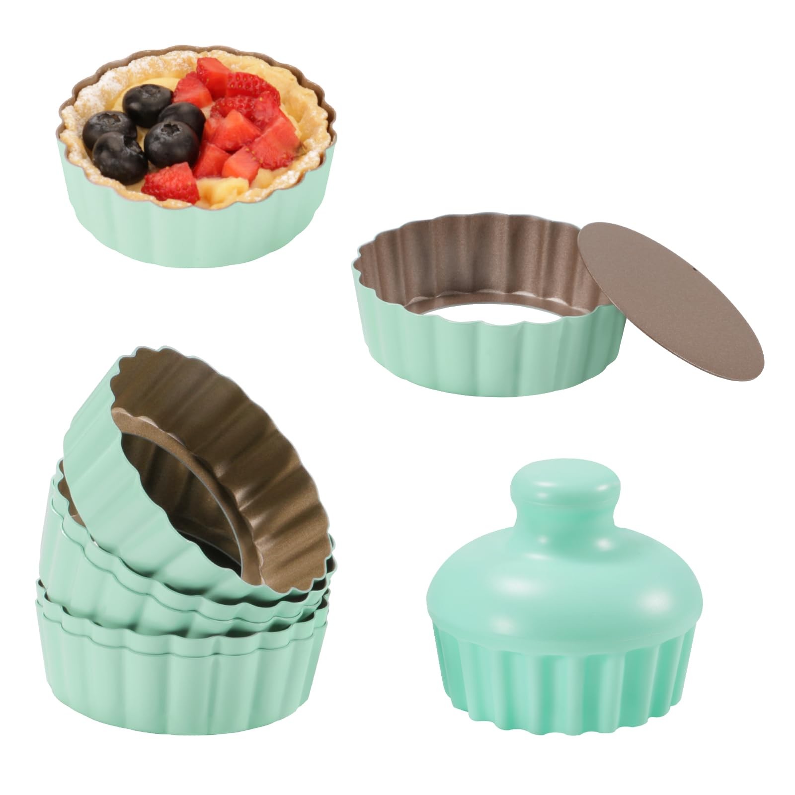 LIFVCNT Mini Tart Pan Set 6PCS 3.6 Inch Green Extra Deep 1 Inch