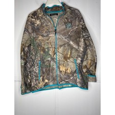 Realtree Xtra Camo Fleece Jacket Womens XL Full Zip Turquoise Trim Thumbhole