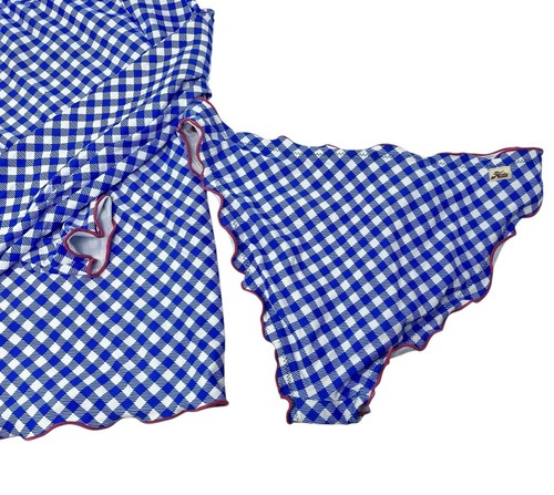 Hobie Girl’s Blue White Check Long Sleeve Rashguard Bikini Swim Set Size 16 NEW - Picture 3 of 13