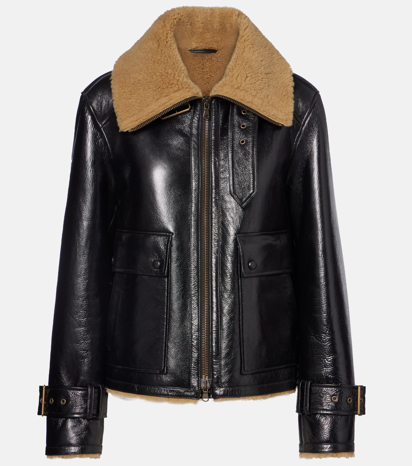 Women Handmade Black Lambskin Leather Aviator Jacket Faux Fur Lined Coat