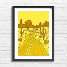 Bold Desert Highway Art Yellow Framed Wall Art Print Large Picture Home Decor