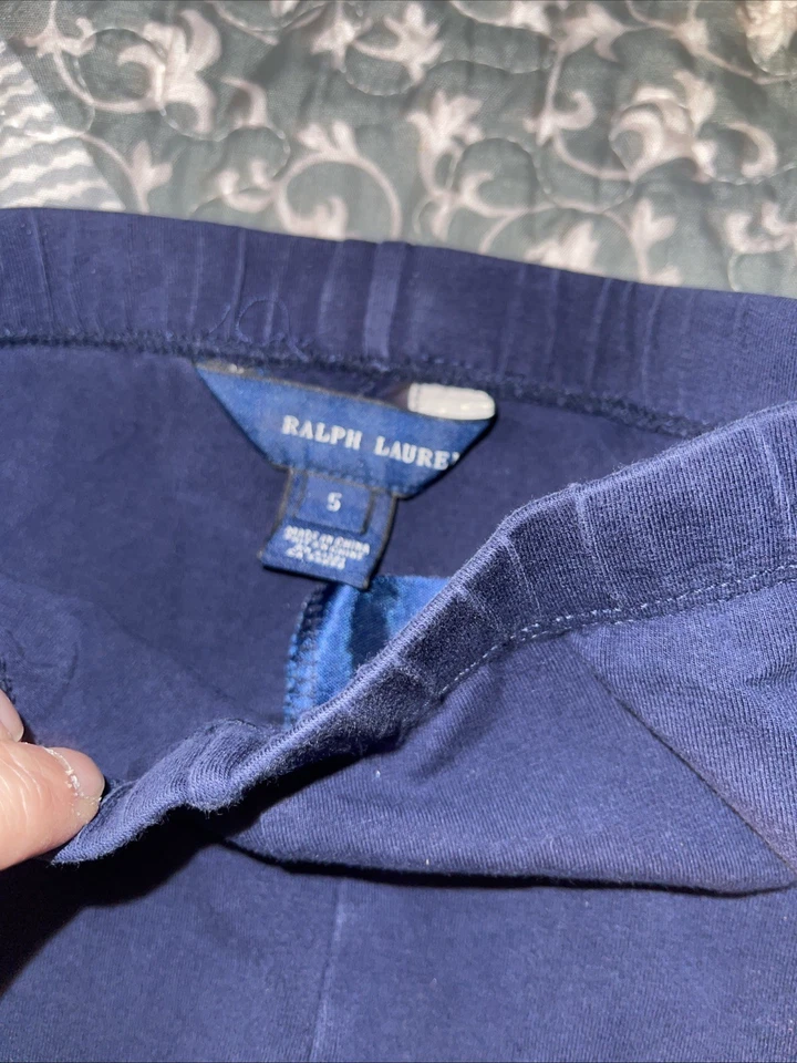 Ralph Lauren Girls Size 5 Plaid Button Up Shirt And Navy Blue Leggings Set - Image 3 of 4