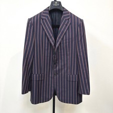 Belvest Cotton Cashmere Navy Red Stripe Sport Coat 50 Single Breasted Blazer 40