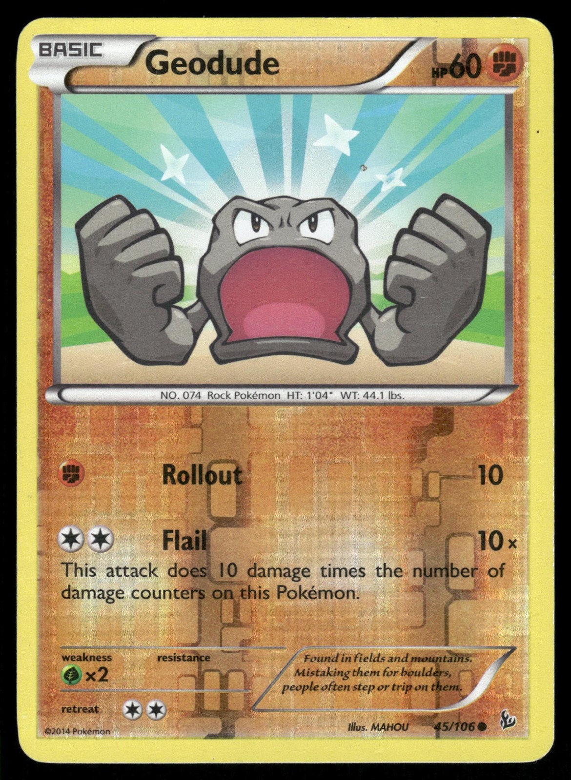 Geodude 45/106 Common Flashfire Pokemon Reverse Holo Heavily Played