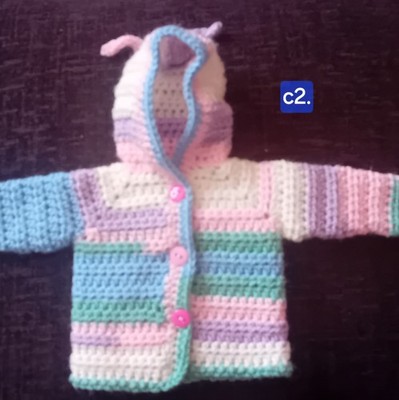 Handgefertigte gehäkelte Baby Strickjacke mit Kapuze 1-2 Pfund. Pastellfarben Mix Unikat Jacke