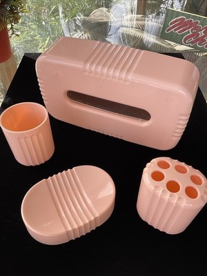 MCM Plastic Bathroom Accessories Set 4pc Soap Dish Toothbrush Holder Tissue Box