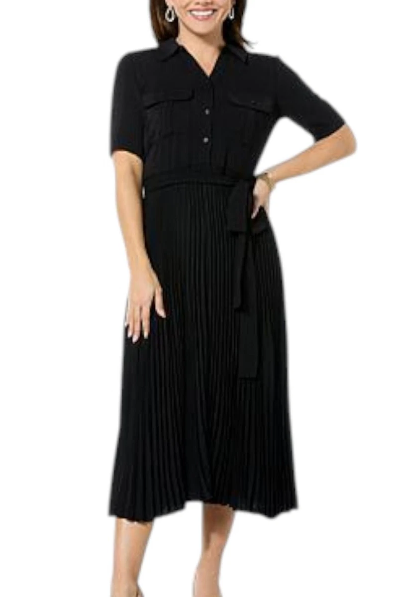 midi formal black dresses for women Silk Rib Half Sleeve Midi Dress