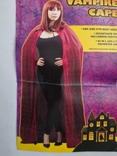 Adult Vampire Devil Lace-Overlay Cape Halloween Costume Red Black 60" Long.