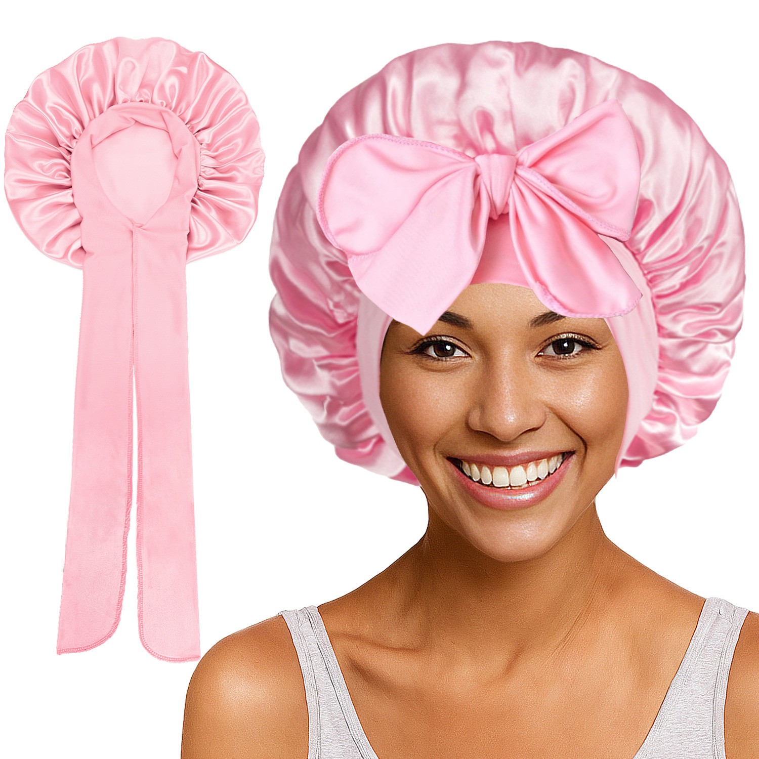Women Satin Bonnet Night Sleep Cap Hair Hat Silk Wide Elasti