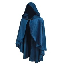Fairy Hooded Cloak Renaissance Costume Medieval Cosplay Wizard Witch Cape Blue