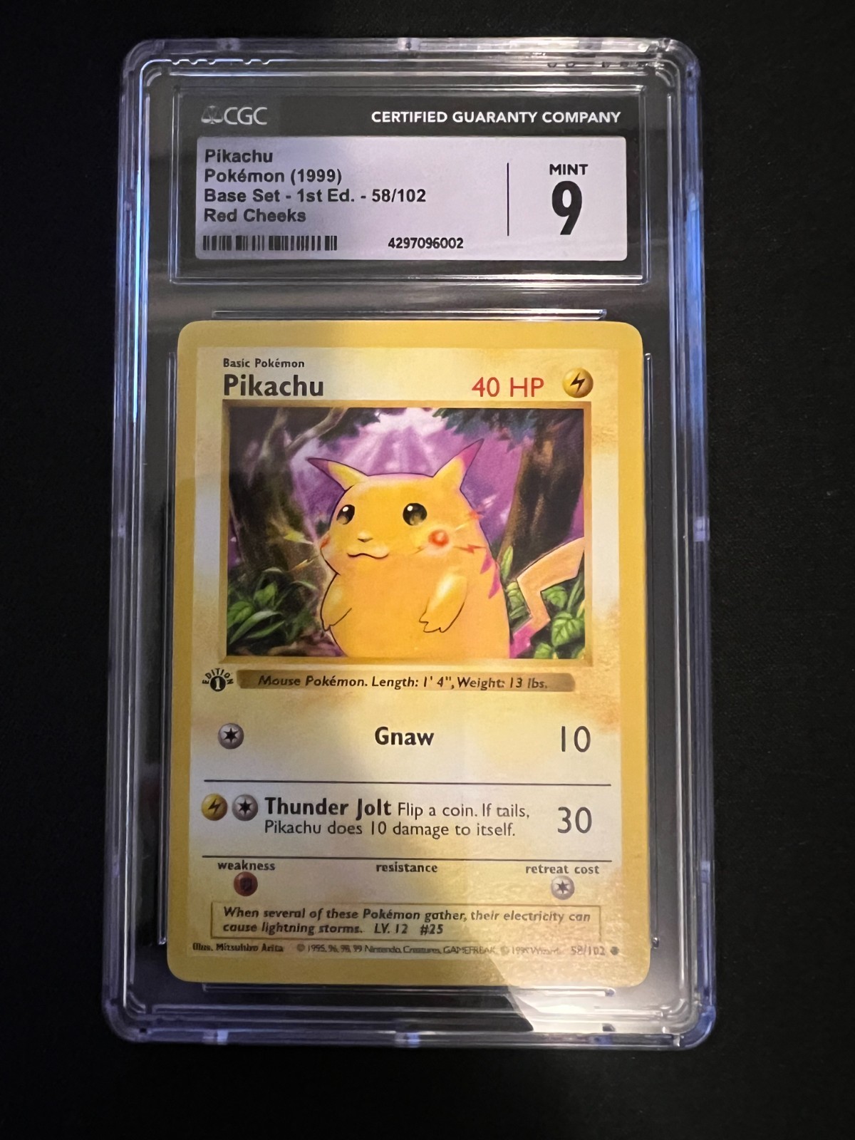 Pikachu 1st Edition Red Cheeks CGC 9 1999 Pokemon Game #58