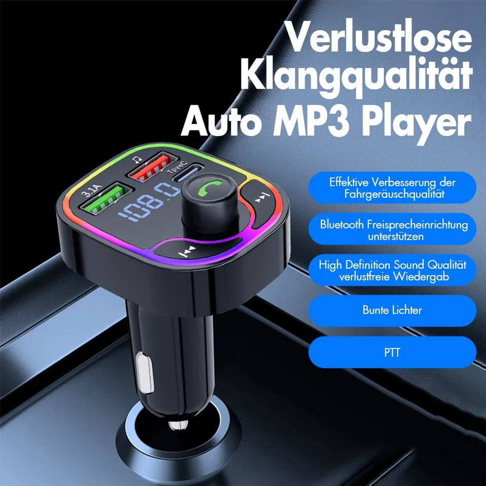 FM Transmitter Auto Bluetooth Kfz Radio Adapter PD+Dual USB Ladegerät für Handy✅ - Bild 3 von 4