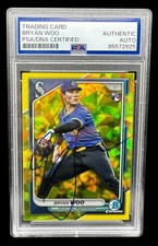 Bryan Woo Signed 2024 Bowman Chrome Sapphire Yellow /75 Autographed RC PSA Auto