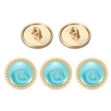 Metal Vintage Gold Button 15mm Round Metal Sewing Button, Green Pack of 5