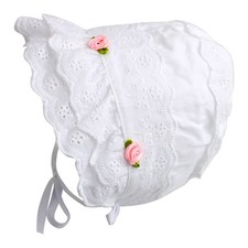 Cap Baby Girls 100 Cotton Double Brimmed Eyelet Lace Bonnet with Flowers 0-3 M