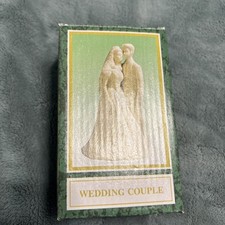 Wedding Couple Cake Topper Figurine Bride Groom in White Bisque Porcelain - VTG
