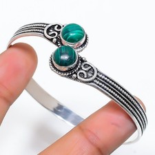 Green Malachite Gemstone 925 Sterling silver Jewelry Cuff Bracelet Adjustable