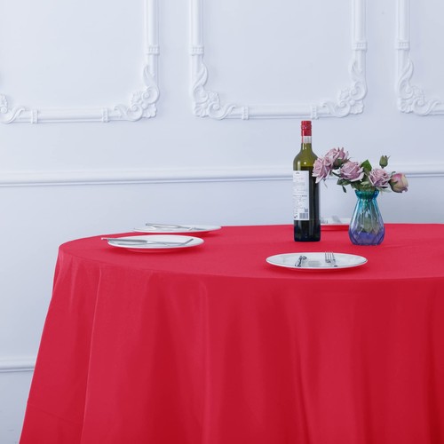 2 Pack 120 Inch Red Round Tablecloth in Washable Polyester Fabric Wedding - Picture 7 of 7