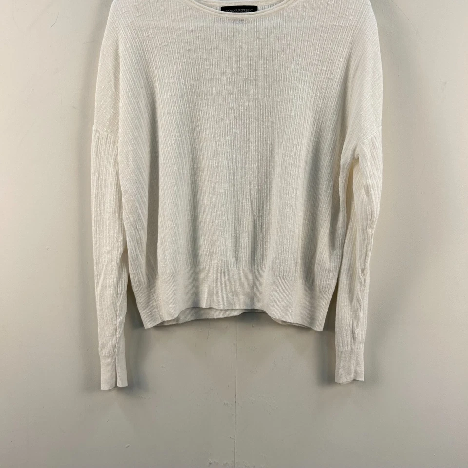 Suéter de lino mediano Banana Republic para mujer suéter blanco tejido manga larga 20053 Foto 2 de 4