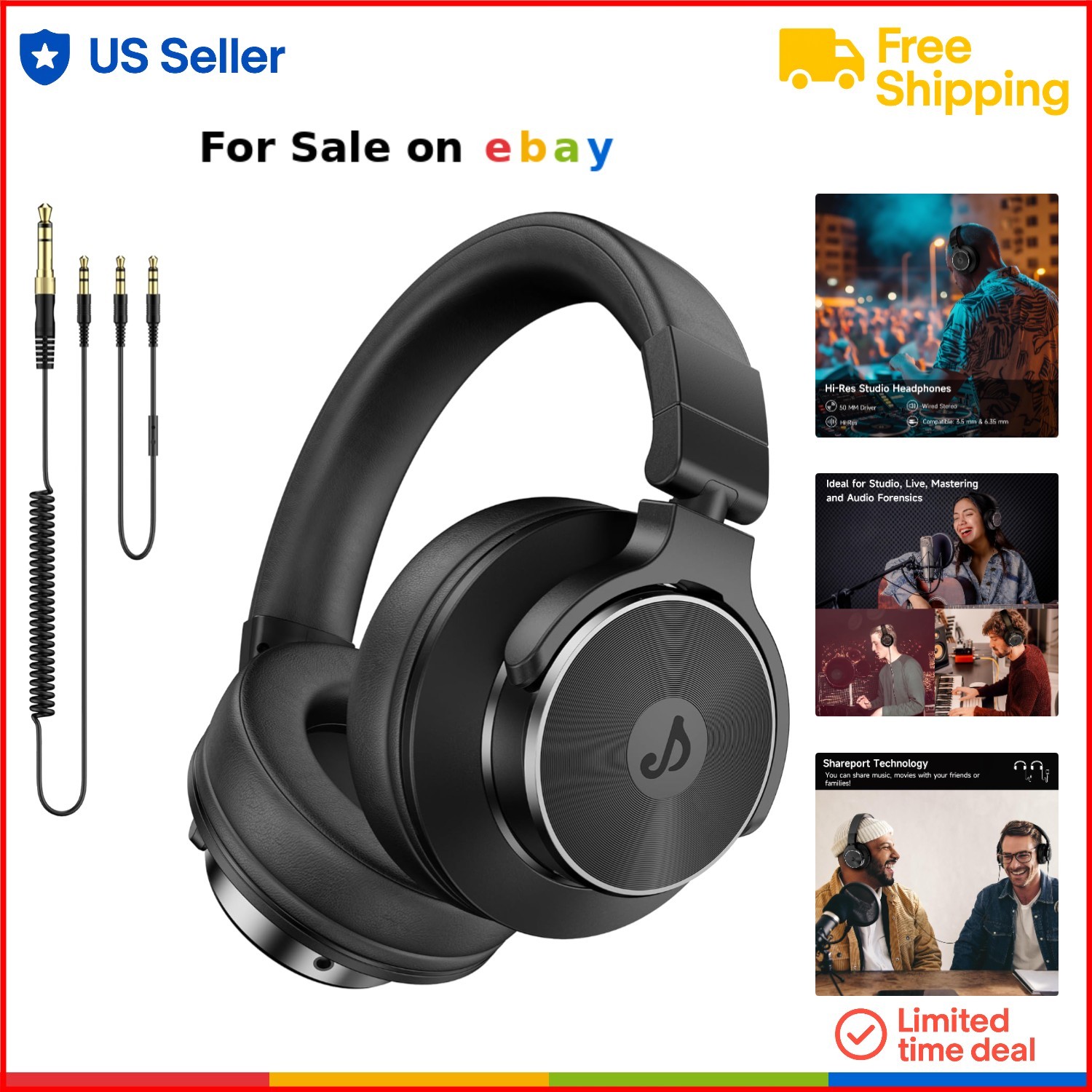 Wired Over Ear Headphones Studio Monitor Mixing DJ 50mm Drivers Noise-Isolation