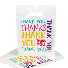 Colorful Thank You Plastic Bags Bulk - 9"x12" Small Retail Shopping Bags with...