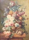 OIL ON FRAMED PANEL - BOUQUET OF FLOWERS ON TABLE - 51 x 42 cm