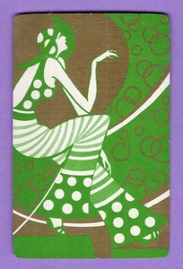 Single Swap Playing Card DECO LADY BELL BOTTOMS GOLD METALLIC GIRL VINTAGE MINT