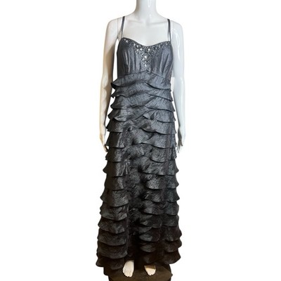 Ignite Evening By Carol Lin Dress womens 14 Gray Tiered Formal Whimsigoth Y2K