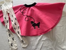 KID Costumes OS Youth Pink POODLE SKIRT Sock Hop 1950s Black dog Hose 7-10