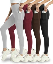 X - Large 4 Pack High Waisted Leggings with Pockets Workout Yoga Pants