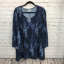 Catherines Top Women 4X Blue Ribbed V-Neck Lightweight Oversized Sleeve Blouse