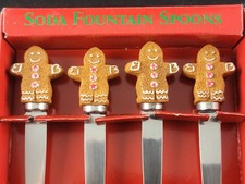 4 Soda Fountain Spoons Gingerbread Man Cookies Approx 8" Boston Warehouse