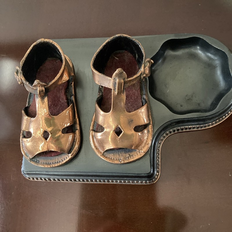 Vintage Copper Baby Shoes On Base