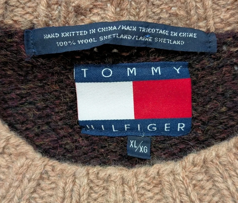 VTG Tommy Hilfiger Chunky Shetland Hand Knit Fly Fishing Fair Isle XL Sweater - Image 4 of 4