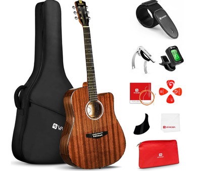 Vangoa 41'' Acoustic Guitar Cutaway Beginner Kit with Bag, Tuner   Glossy Sapele