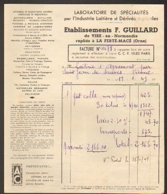 LA FERTE-MACE (61) LABORATOIRE pour LAITERIE & AGRICULTURE ''F. GUILLARD'' 1949