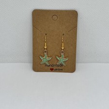 Green Starfish Earrings Dangle, Ocean Theme Earrings, Gift Idea