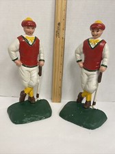 2 Vintage Cast Iron Bookends Door Stops Golfers Golfing Golf Metal Old 10