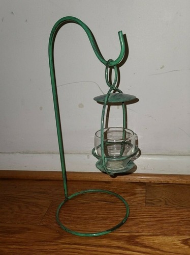 Freestanding Metal Swinging 2 Piece Lantern Votive Candle Holder Rustic Distress - Picture 3 of 6