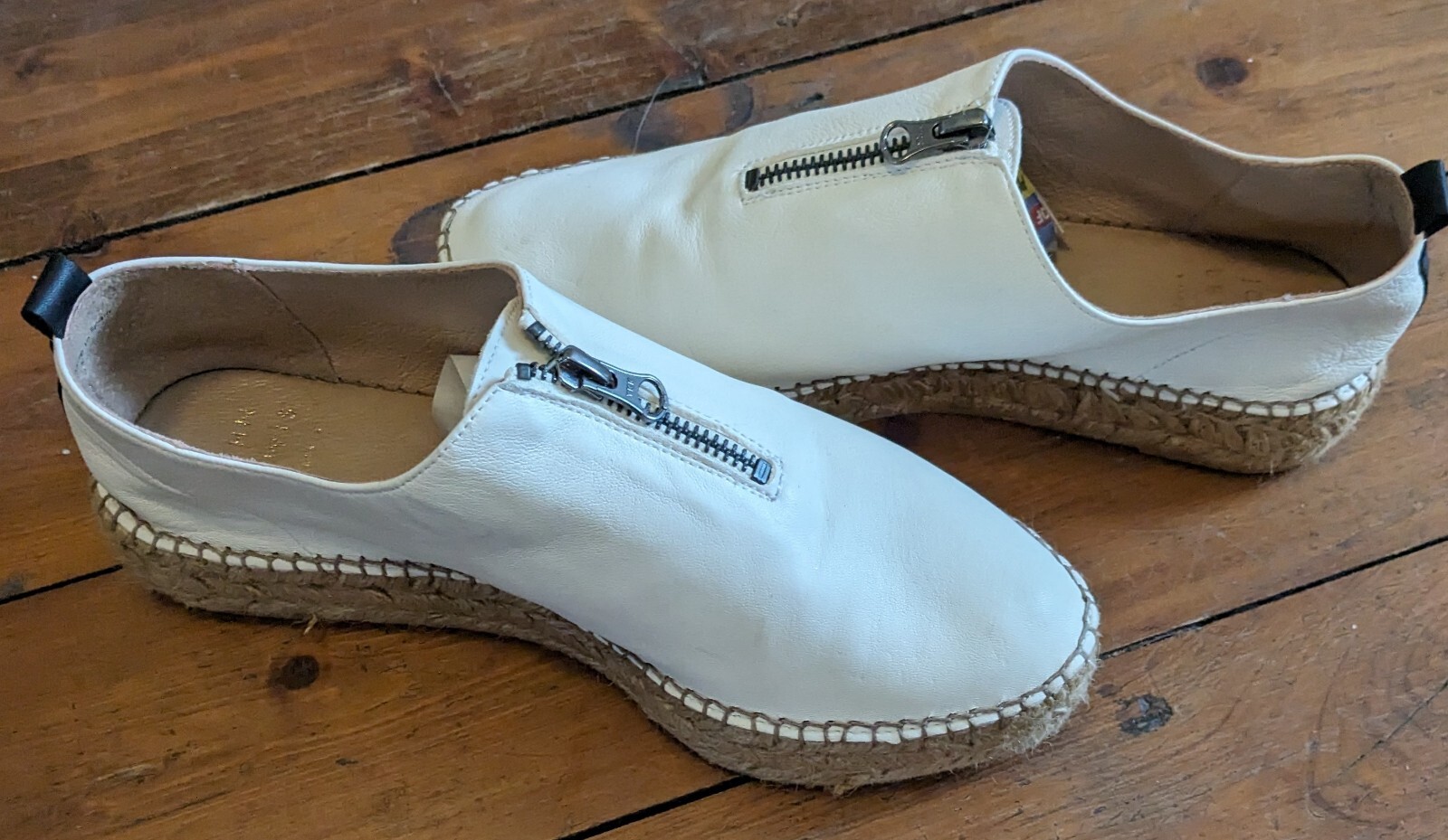 John Lewis Cream Leather Zip Espadrilles Size 6/39 eBay